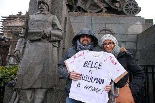 Around 200 people demonstrate on the Place Poelaert against Islamophobia