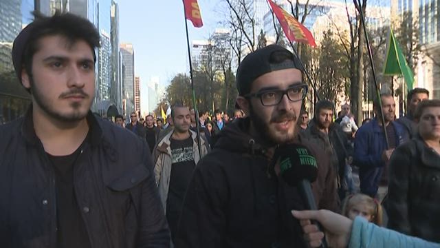 Hundreds of Belgian Kurds protested in Brussels on Sunday in support of the people of Kobani