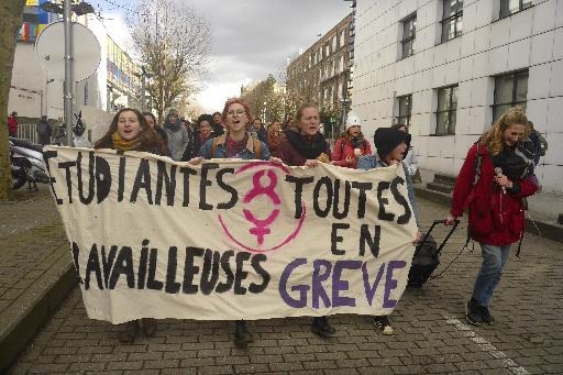 Demonstration at ULB against sexism on campus to mark International Women's Day