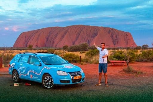 After three years on the road in an electric car, a Dutch man finally arrives in Sydney