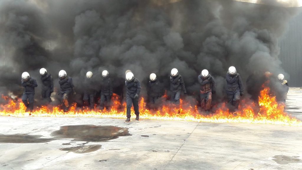 Belgian Police receive Molotov cocktail defence training