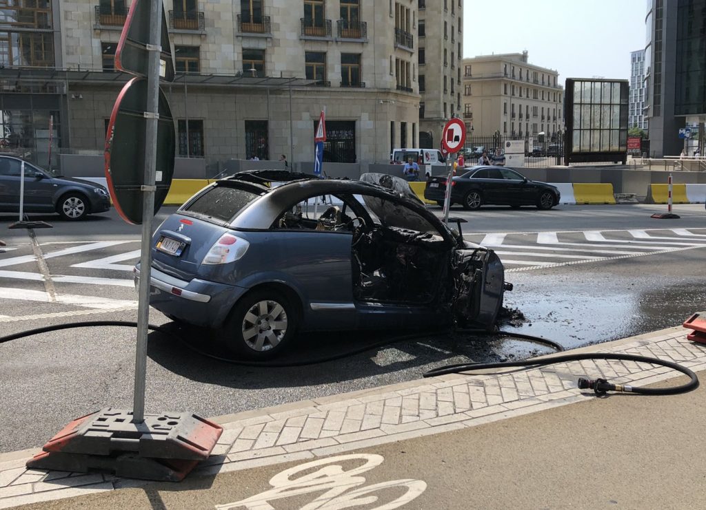 Parked car left scorched after catching fire in European quarter