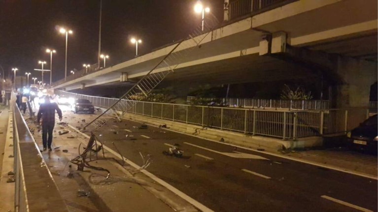 Maserati completely destroyed after crashing into bridge barrier in Ghent