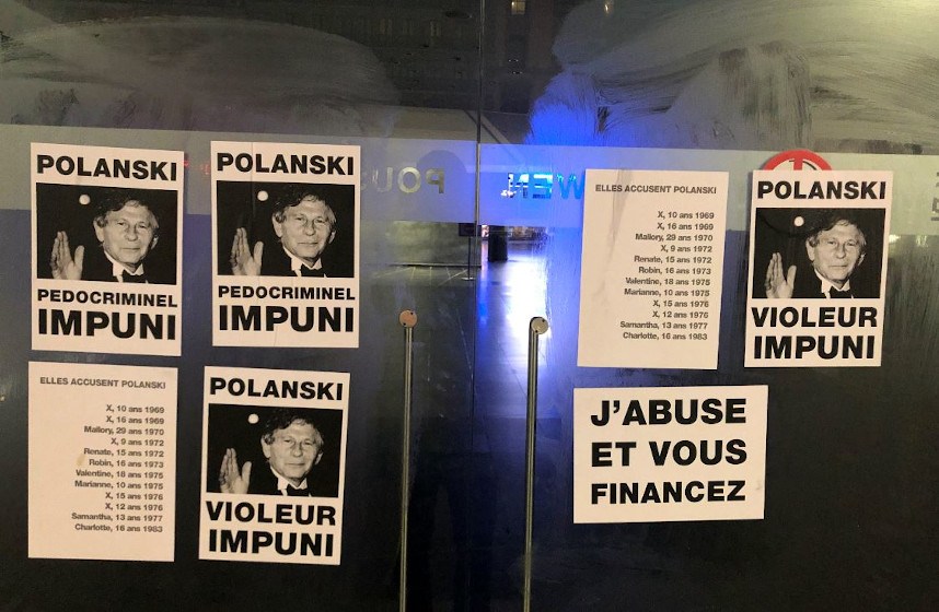 Brussels cinema facades plastered with posters protesting Polanski's new movie