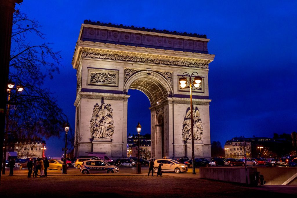 French police stage nighttime protest at Arc de Triomphe