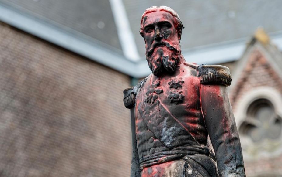 Burned Leopold II statue removed from Antwerp square
