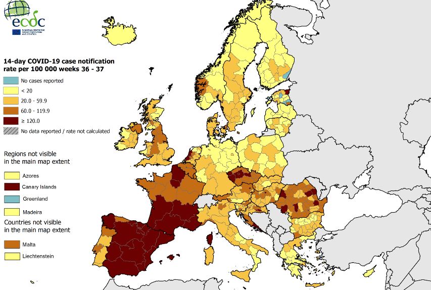 Belgium turns dark orange on European coronavirus map again