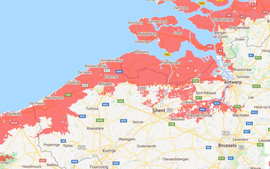 Rising sea levels could lead to flooding as far inland as Ghent