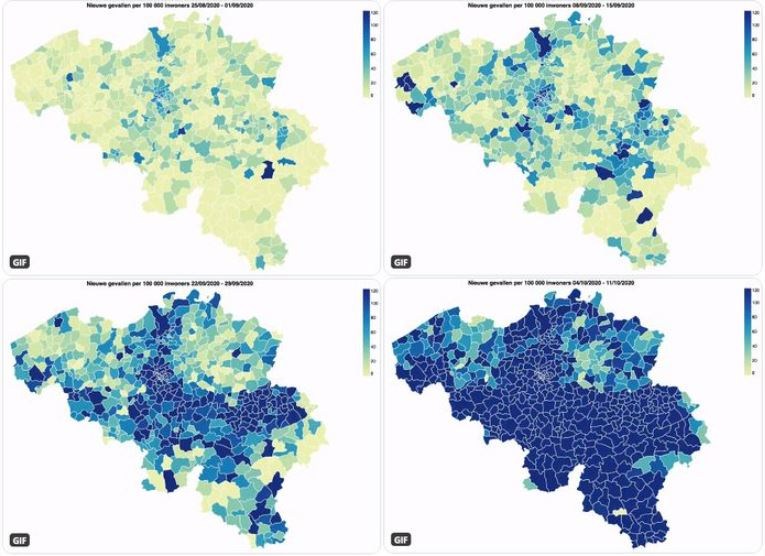 Map shows how coronavirus covered Belgium in 6 weeks