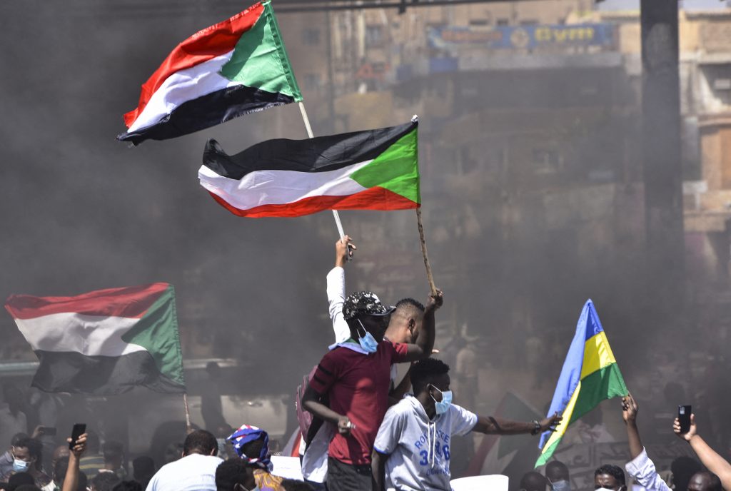 Protesters against Sudan’s military coup gather outside European Parliament