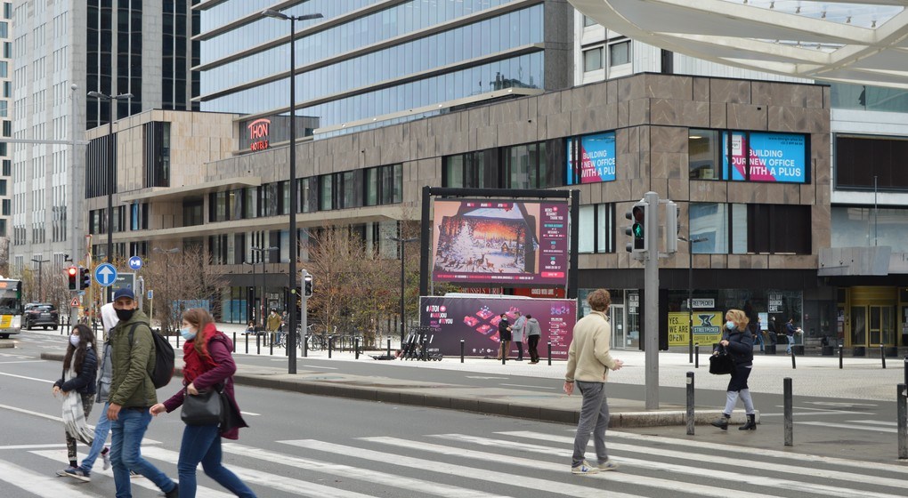 Huge screens display images from around the world in Brussels