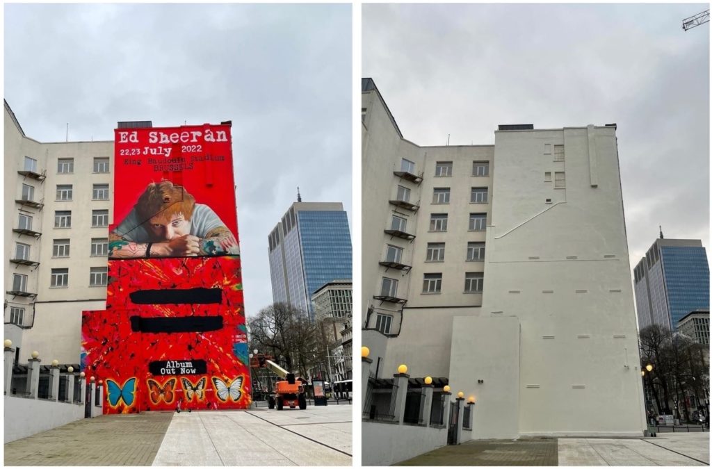 Giant Ed Sheeran mural removed as Brussels greenlights Belgium's largest hotel