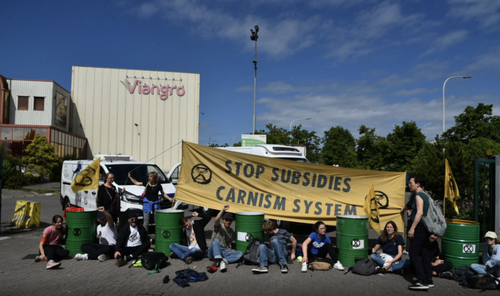 Extinction Rebellion blocks entrance to Viangro food company in Anderlecht