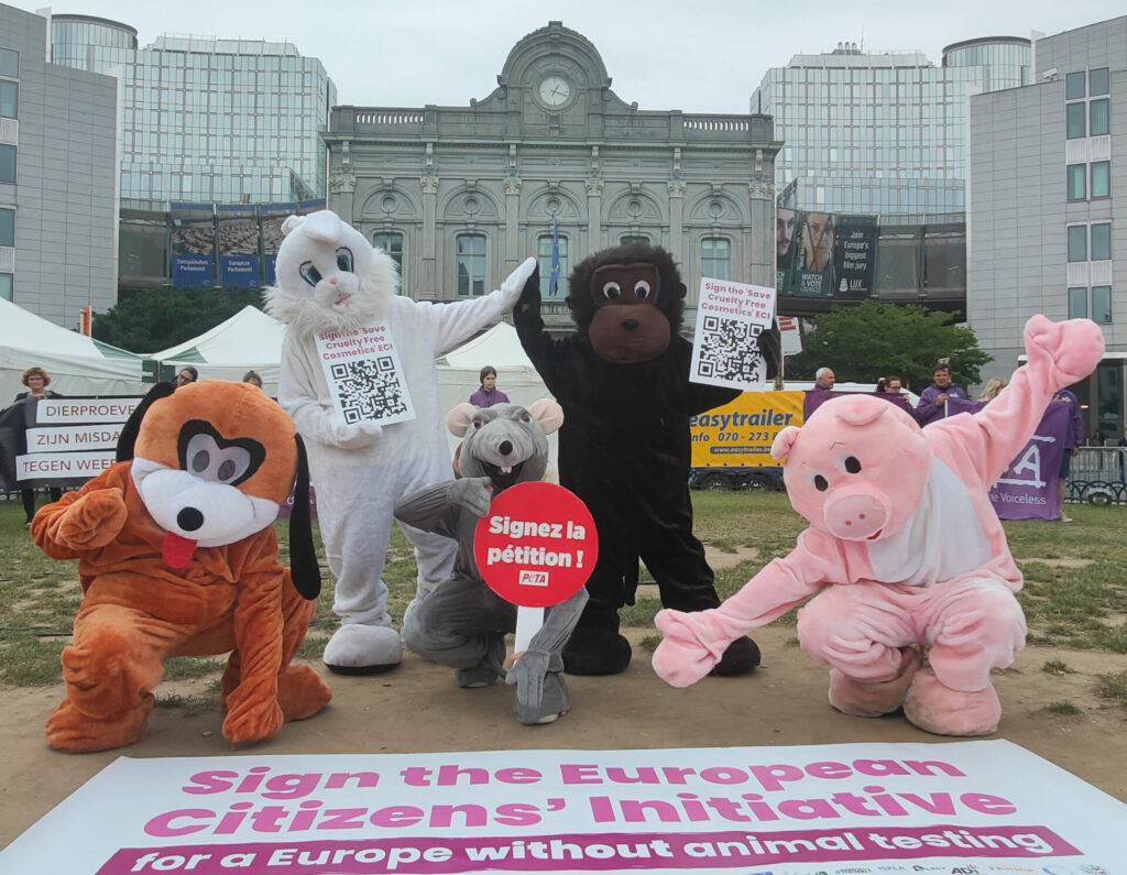 Activists in animal suits dance to end animal testing