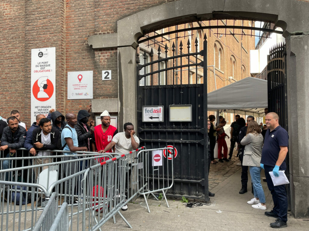 Long queue of asylum seekers outside Brussels reception centre on Monday