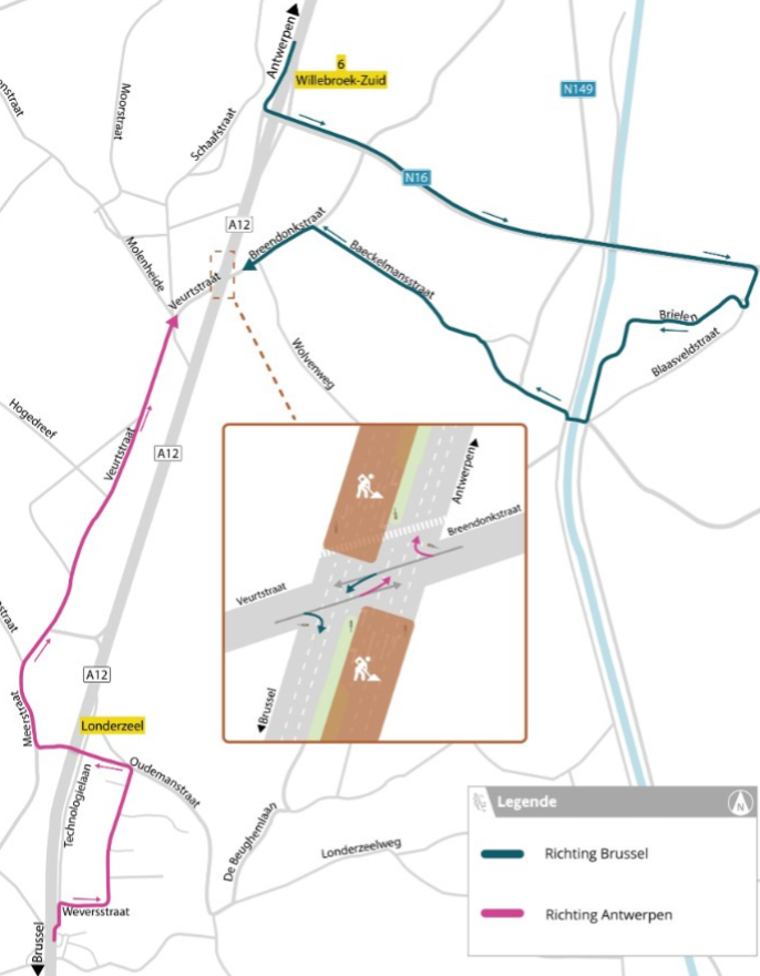 A12 at Duvel Moortgat closed tonight in both directions for road works