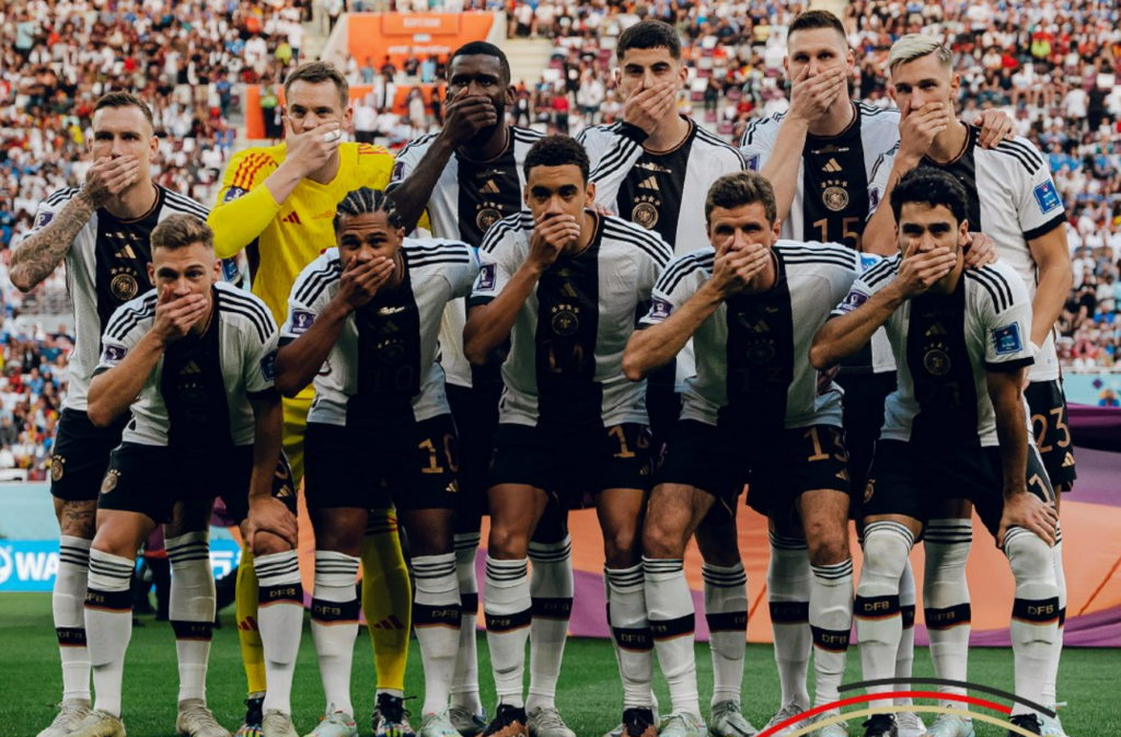 German national team cover mouths in World Cup protest