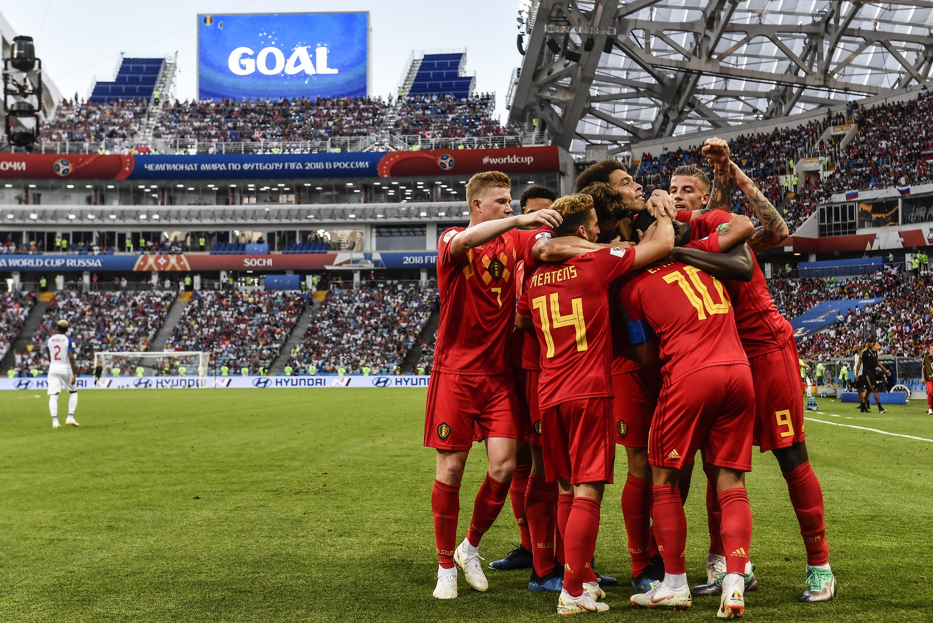 Head Coach Marc Wilmots of Belgium (center) and staff members