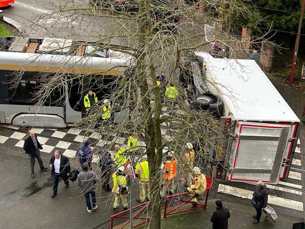 Tram derails in Brussels after striking truck