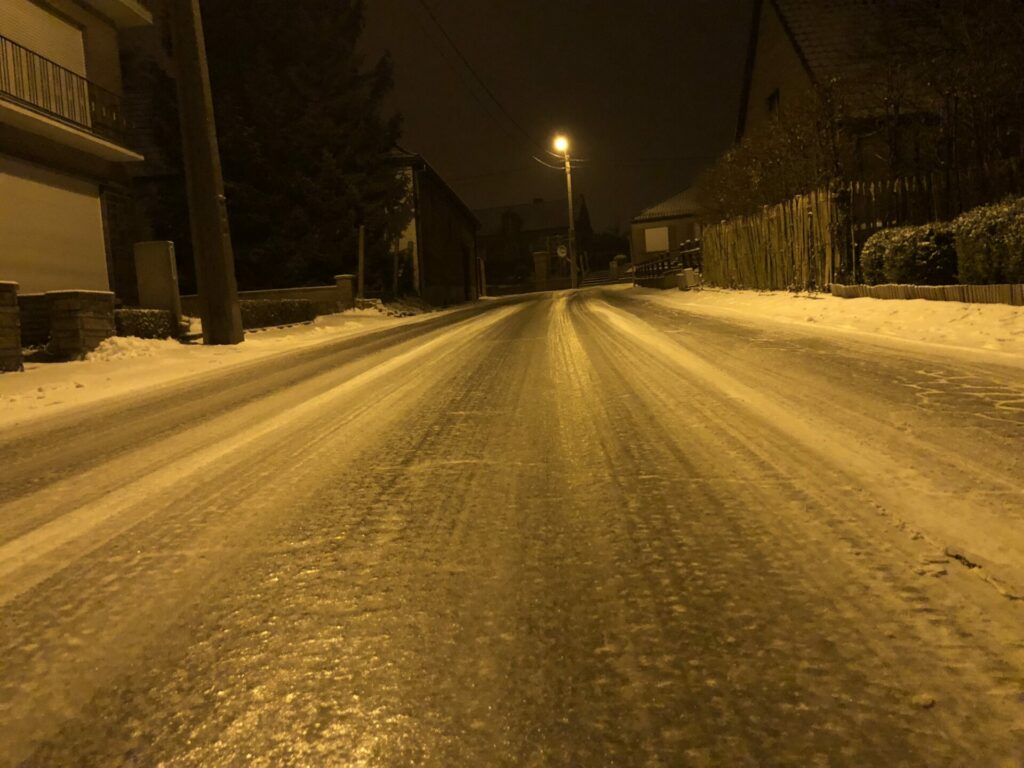 Hazard warning in place due to icy roads