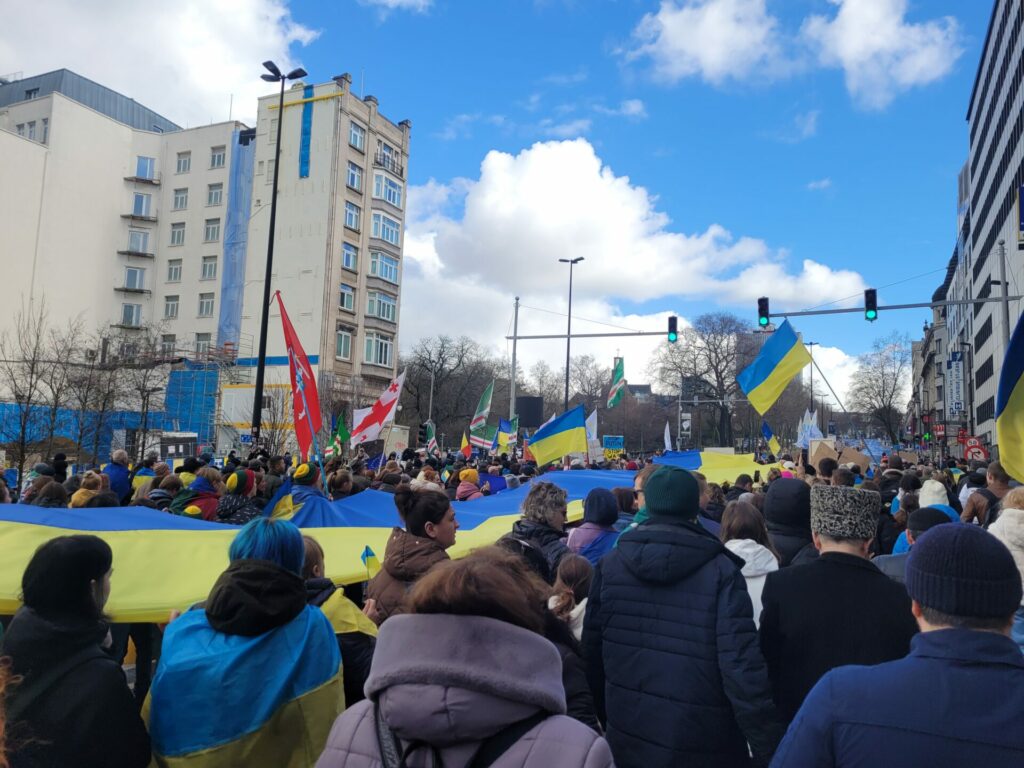 Thousands gathered in Brussels to protest Russian invasion of Ukraine