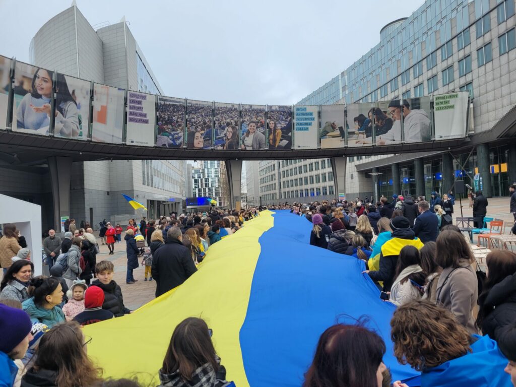 How Ukrainians marked one year of Russia’s war from Brussels