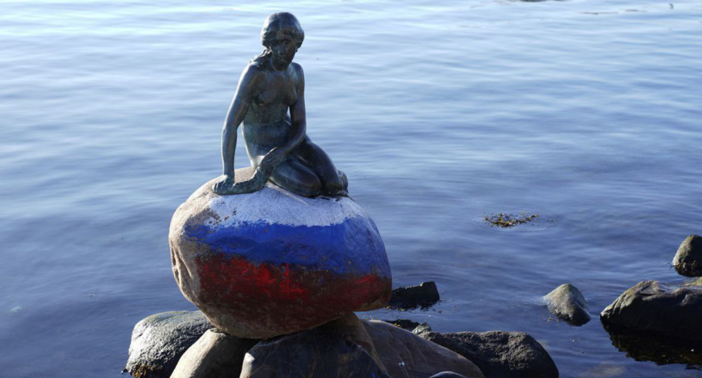 Little Mermaid statue in Denmark defaced with Russian flag graffiti