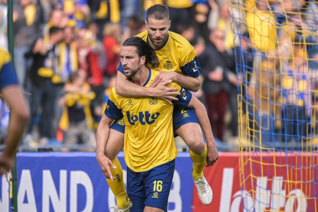 Genk, Belgium. 06th May, 2023. Union's Teddy Teuma holds the ball