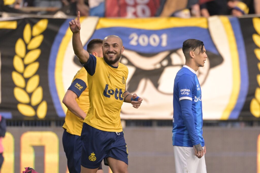 Genk, Belgium. 06th May, 2023. Union's Teddy Teuma holds the ball