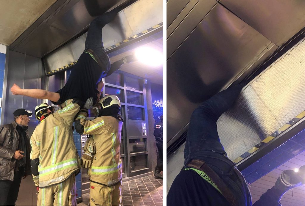 Drunk man left hanging from leg at Parvis de Saint-Gilles metro station