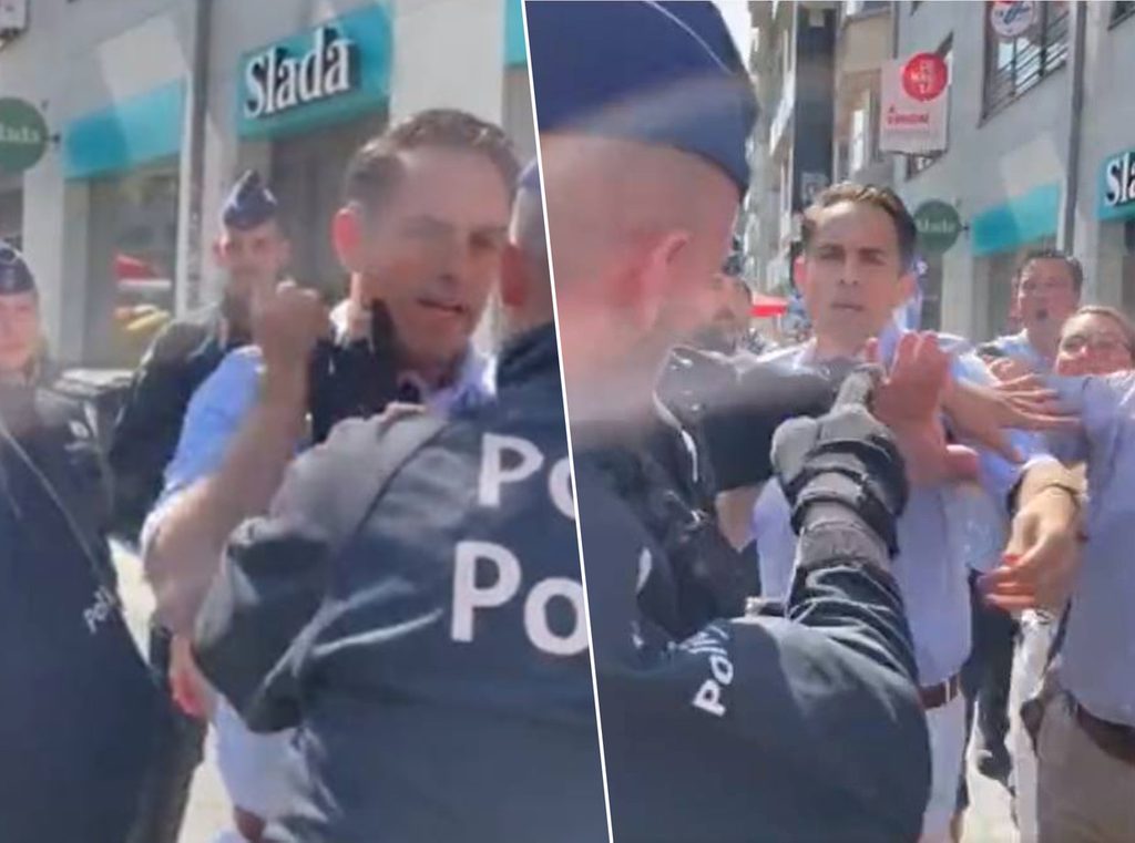 Vlaams Belang leader slapped in the face by police officer during demonstration