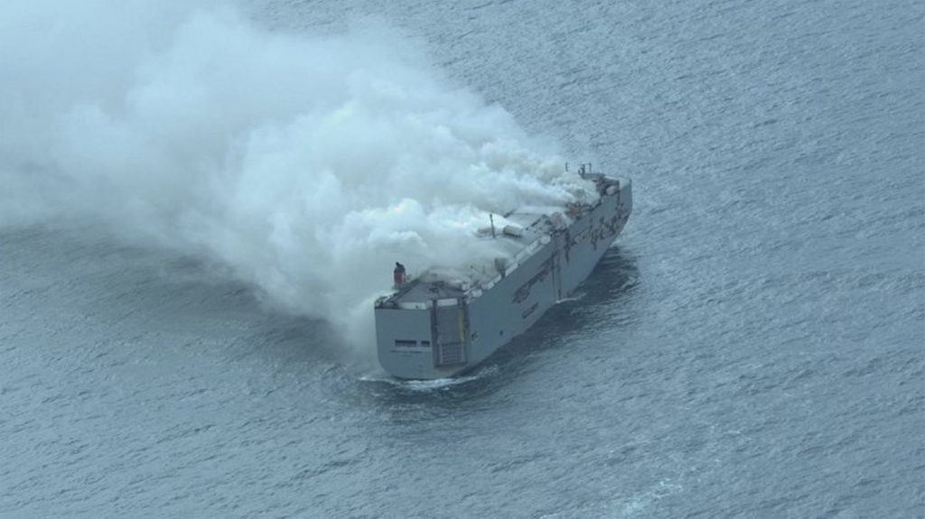 Dutch authorities are still trying to extinguish burning cargo ship off the coast