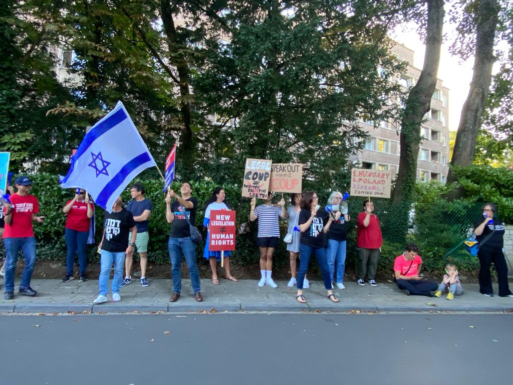 Israeli minister in Brussels met by demonstration against judicial overhaul