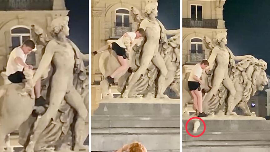 Drunk tourist damages newly renovated statue at Bourse in Brussels city centre
