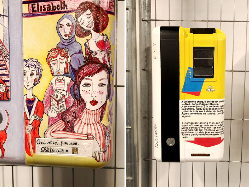 Brussels' famous orange ticket validating machines used on public transport upcycled