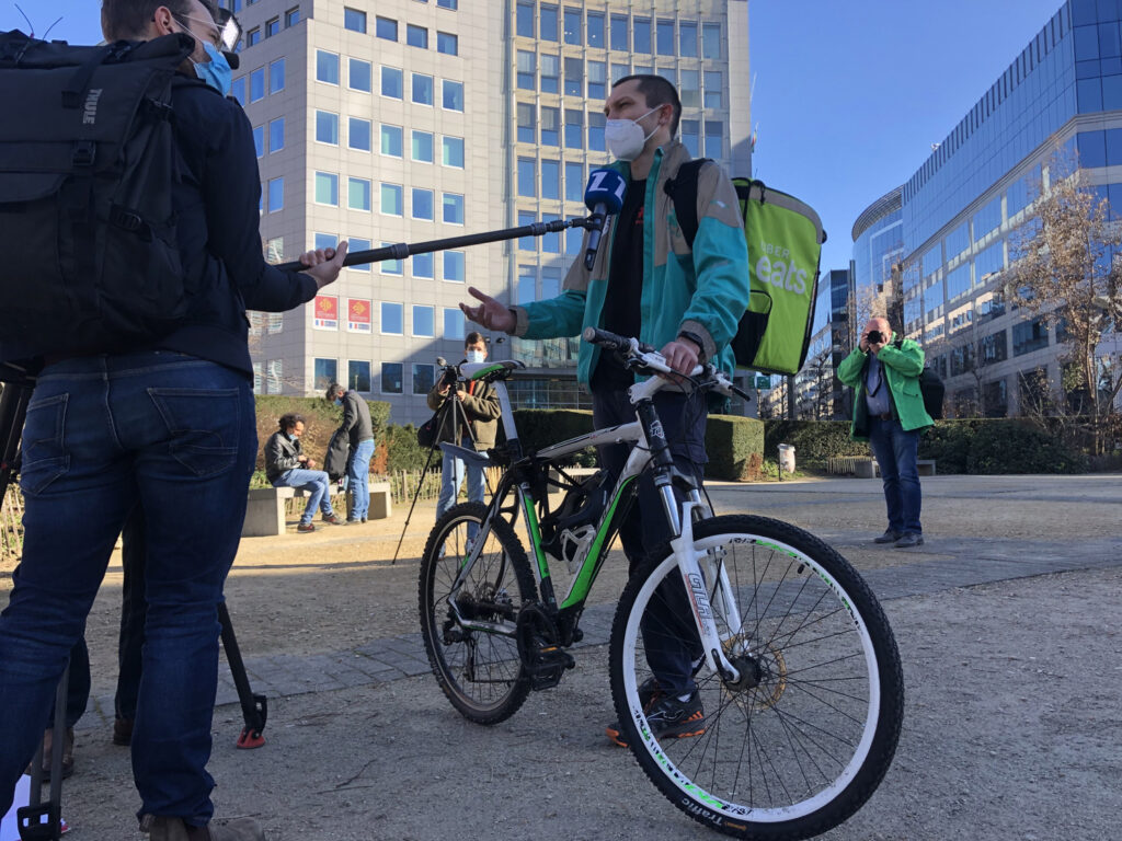 Food couriers cycle from Paris to Brussels to demand platform workers’ rights