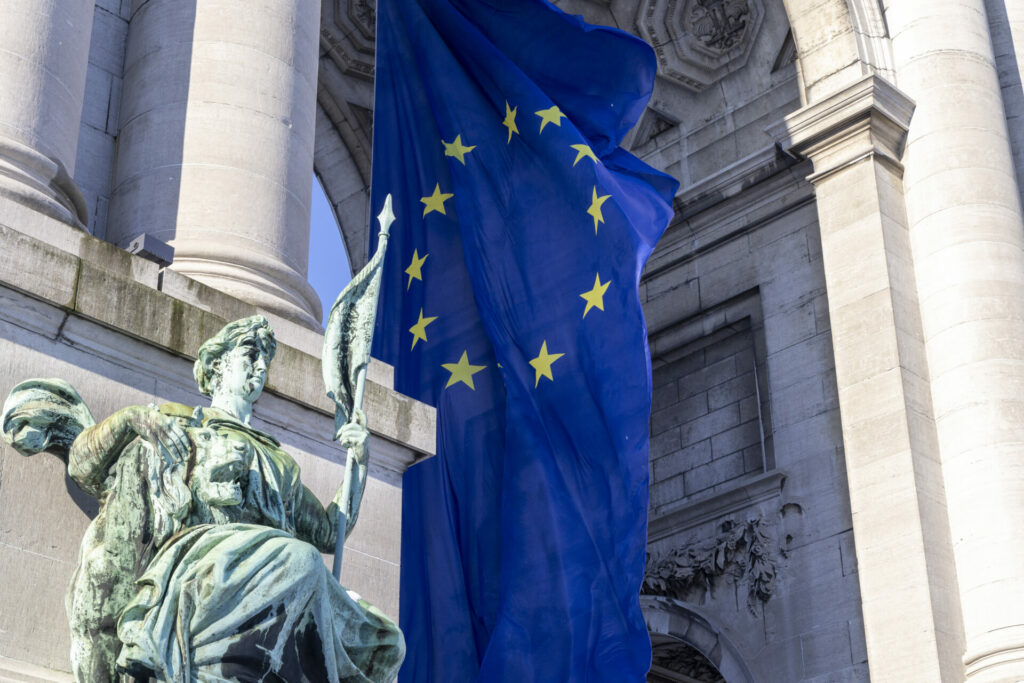 A giant EU flag unveiled at Cinquantenaire in Brussels