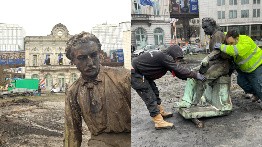 Toppled statue from John Cockerill monument taken for repairs