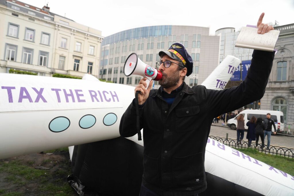 'Tax the rich' private jet lands in front of European Parliament