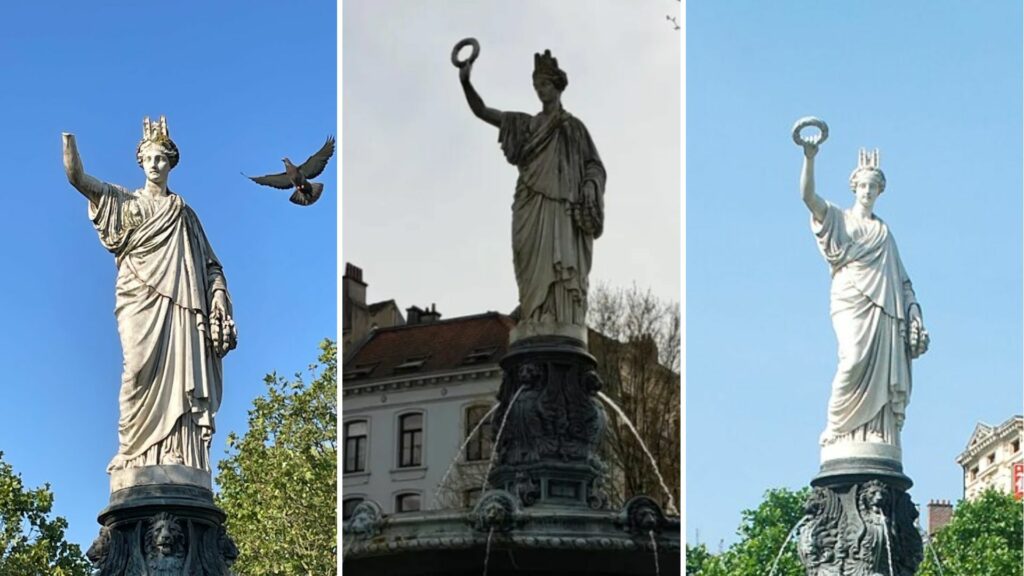 Statue on Brussels Place Rouppe finally gets new hand, but in wrong position