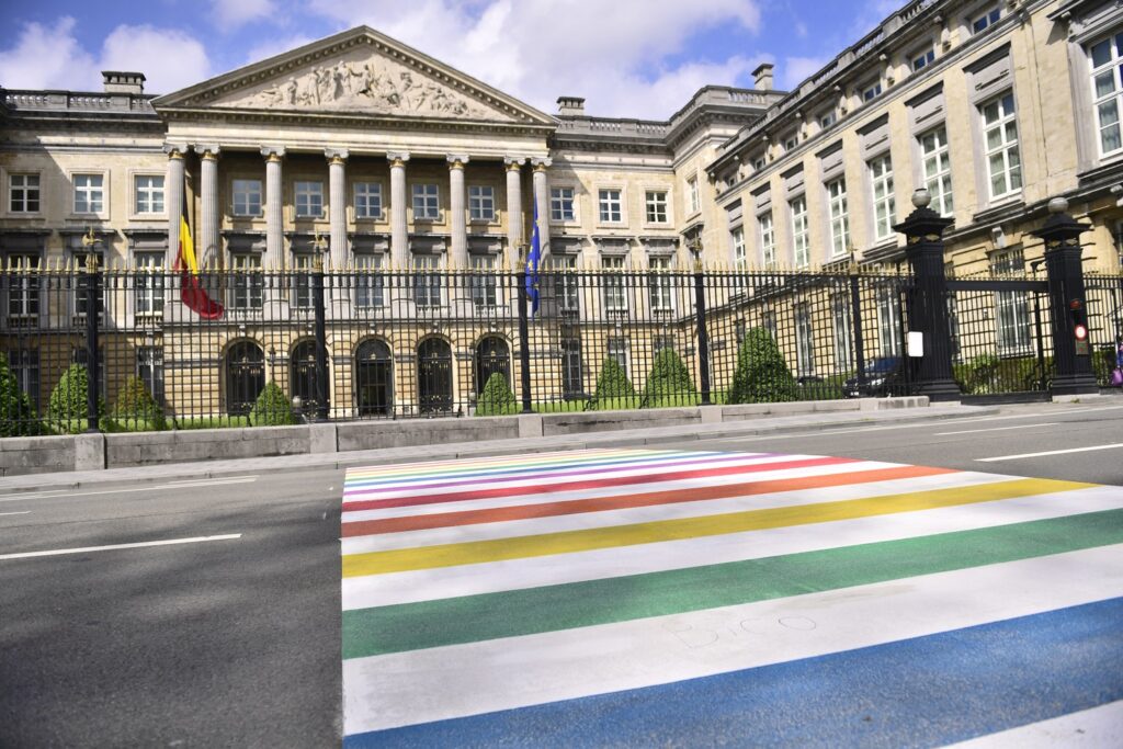 Rainbow-themed STIB bus in Brussels ahead of Belgian Pride