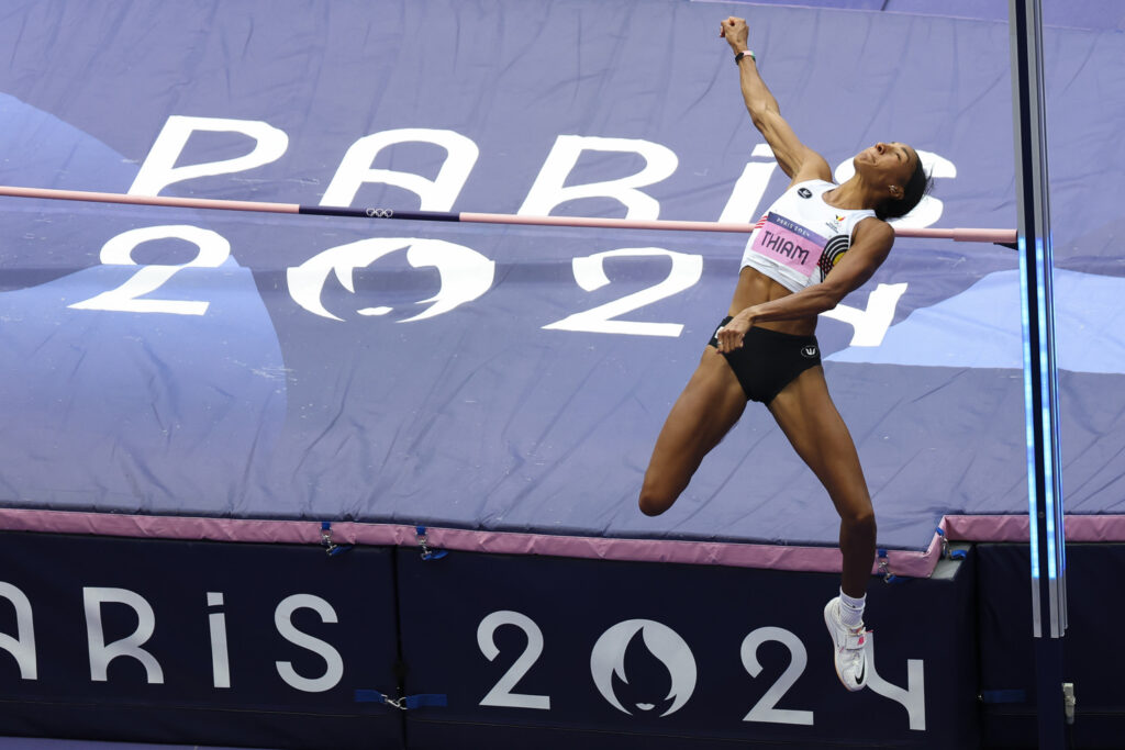 Nafi Thiam wins the high jump and leaps to second place in the heptathlon