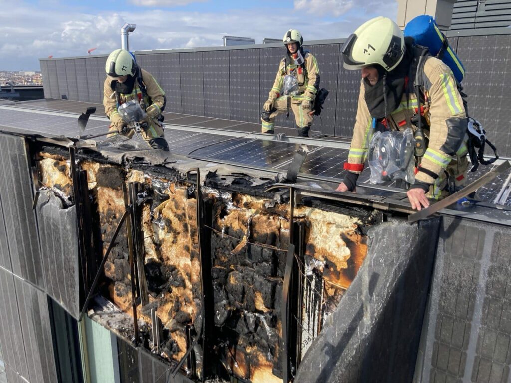 Solar panels catch fire on Brussels city centre office building