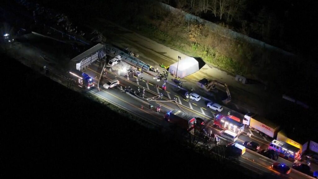 Lorry injures at least 19 people on German motorway