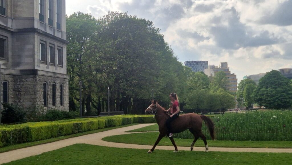 Lawyer rides horse through Brussels to raise awareness about famine in Sudan