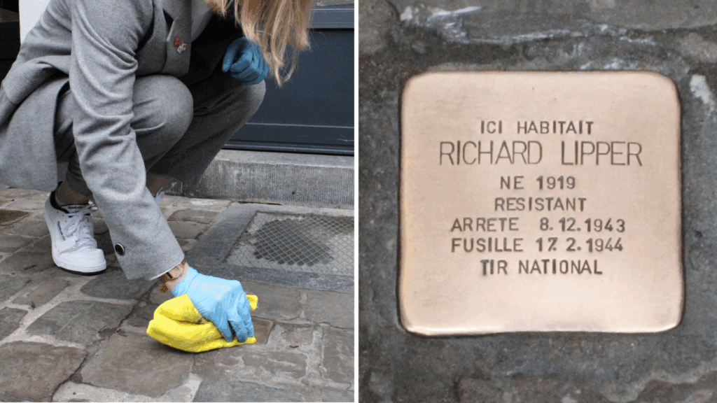 'Brush the history': Trade unionists clean 'stolpersteine' to honour Liberation Day