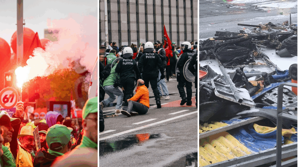 Travel chaos, fires and protests: How today’s national strike unfurled in Brussels
