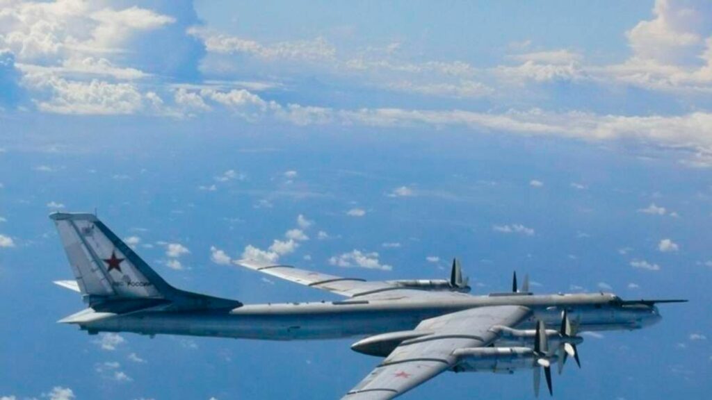 Russian bomber planes capable of carrying nuclear weapons carry out flight north of Scandinavia