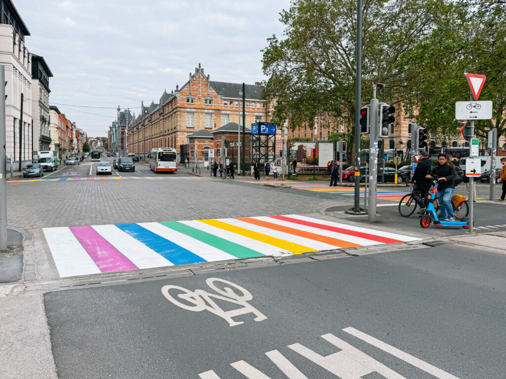 New rainbow pedestrian crossings painted in Brussels last night