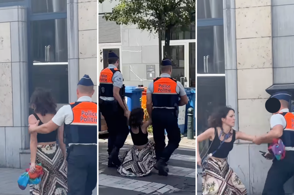 Italian MEP dragged away by Brussels police during antifascist protest